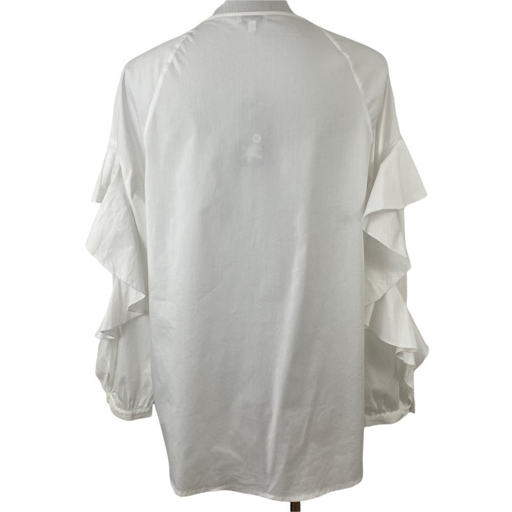 Splendid White Round Neck Button-Placket Ruffle-Sleeve Poplin Shirt Womens Large - Picture 4 of 11